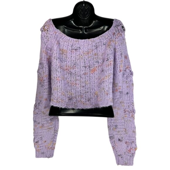FREE PEOPLE Sunset Cloud Crop Sweater Sz M Violet Glow Chunky Knit Acrylic Blend - Picture 5 of 8